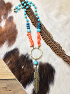 Coral and Turquoise Feather Necklace