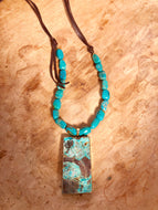 Turquoise Chrysocolla Leather Necklace